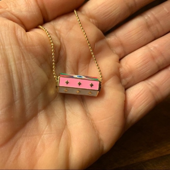 Evil Eye Charm Necklace 18k Ball Chain in Orange And Gold - Picture 5 of 6